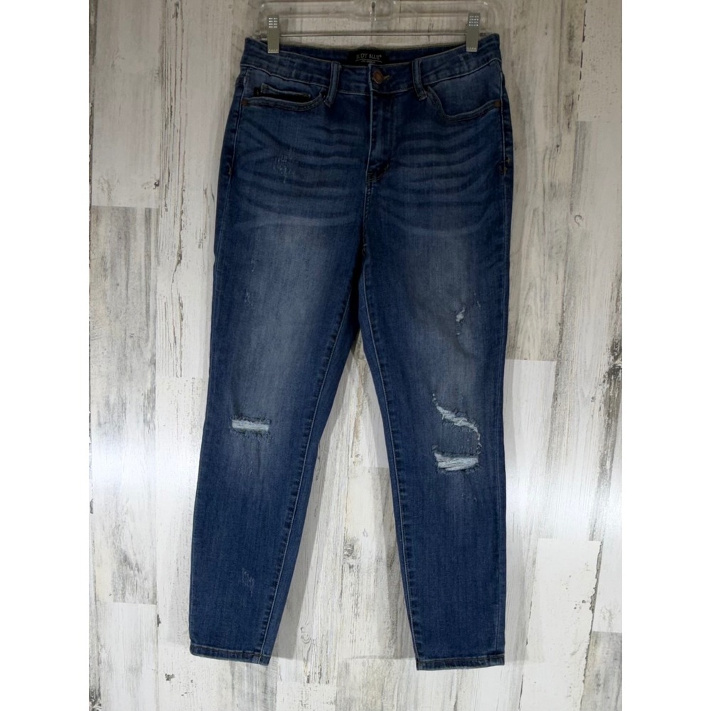 Judy Blue Relaxed Fit Ankle Jeans 31 (29x26) Dark Wash Distressed Ripped